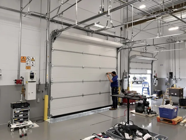 Commercial garage door repair being performed by Fairview Park Garage Door Repair expert in Fairview Park