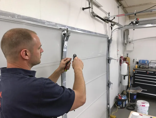 Before and after garage door dent repair by Fairview Park Garage Door Repair in Fairview Park
